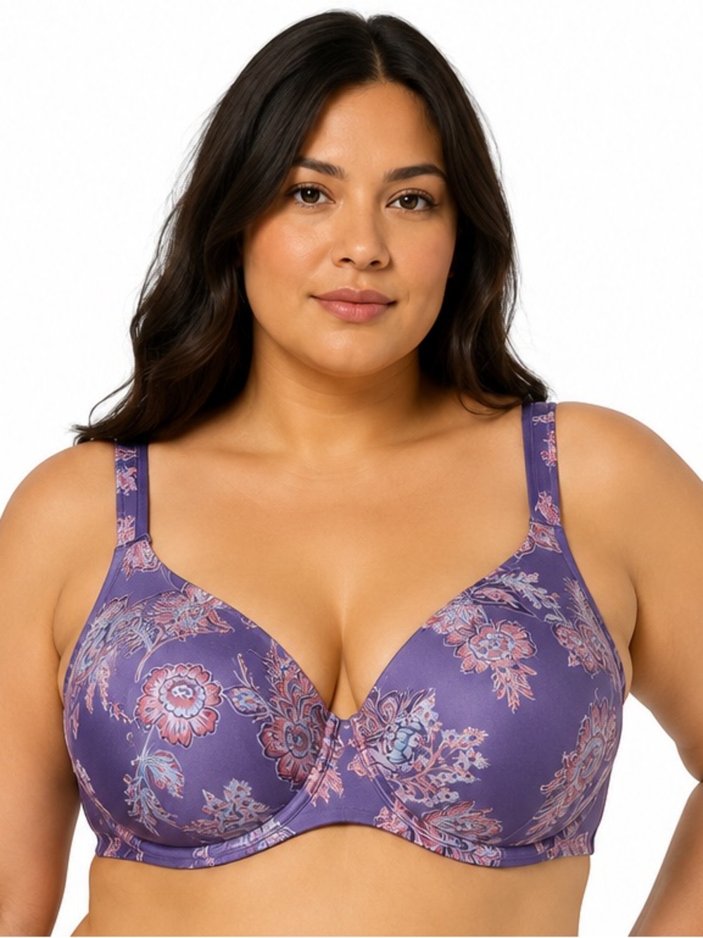 Deesse Lingerie 46C Purple Floral Smooth Cup Bra Full Coverage Comfort Bra USED